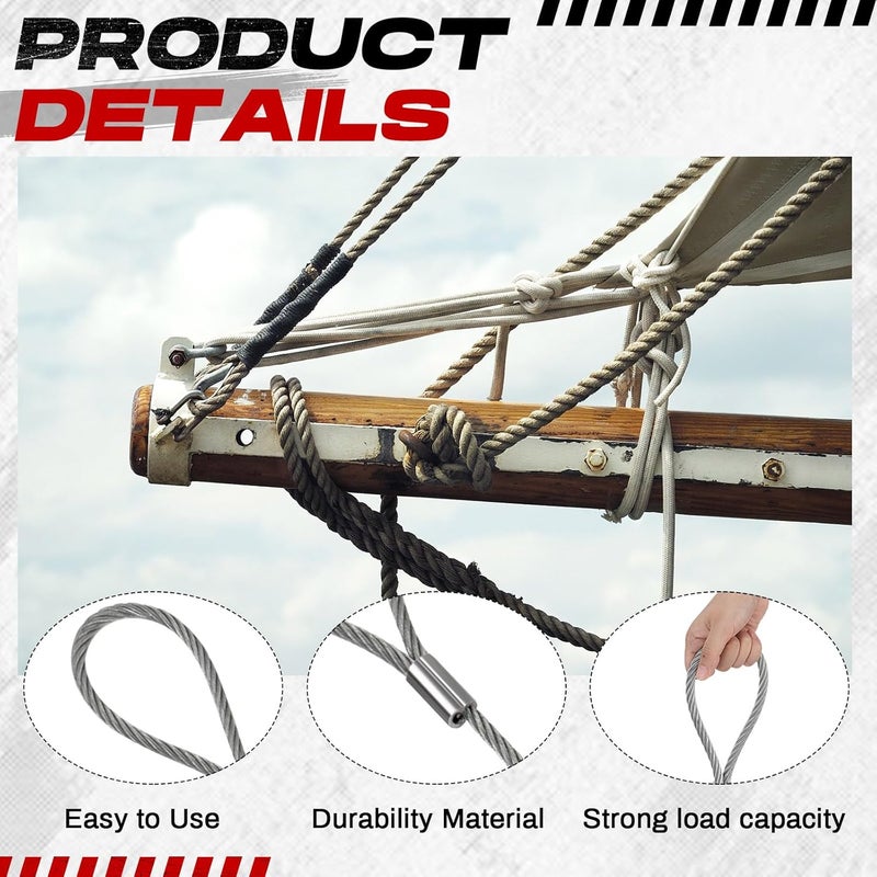 Pelopy 4 Pack Wire Rope & Sling 3/8" x 6' Eye and Eye Wire Rope Choker Sling Mechanically Spliced Rigging Lifting Equipment for Industrial Rigging and Lifting, 4400 lb/ 2 t - Image 3